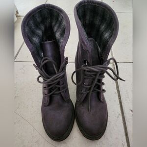 White Mountain Women's Lace-Up Suede Ankle Boots in Deep Purple